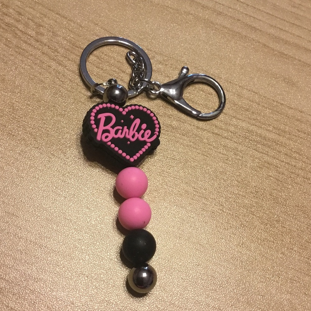 Barbie Keychain with Pink and Black Beads